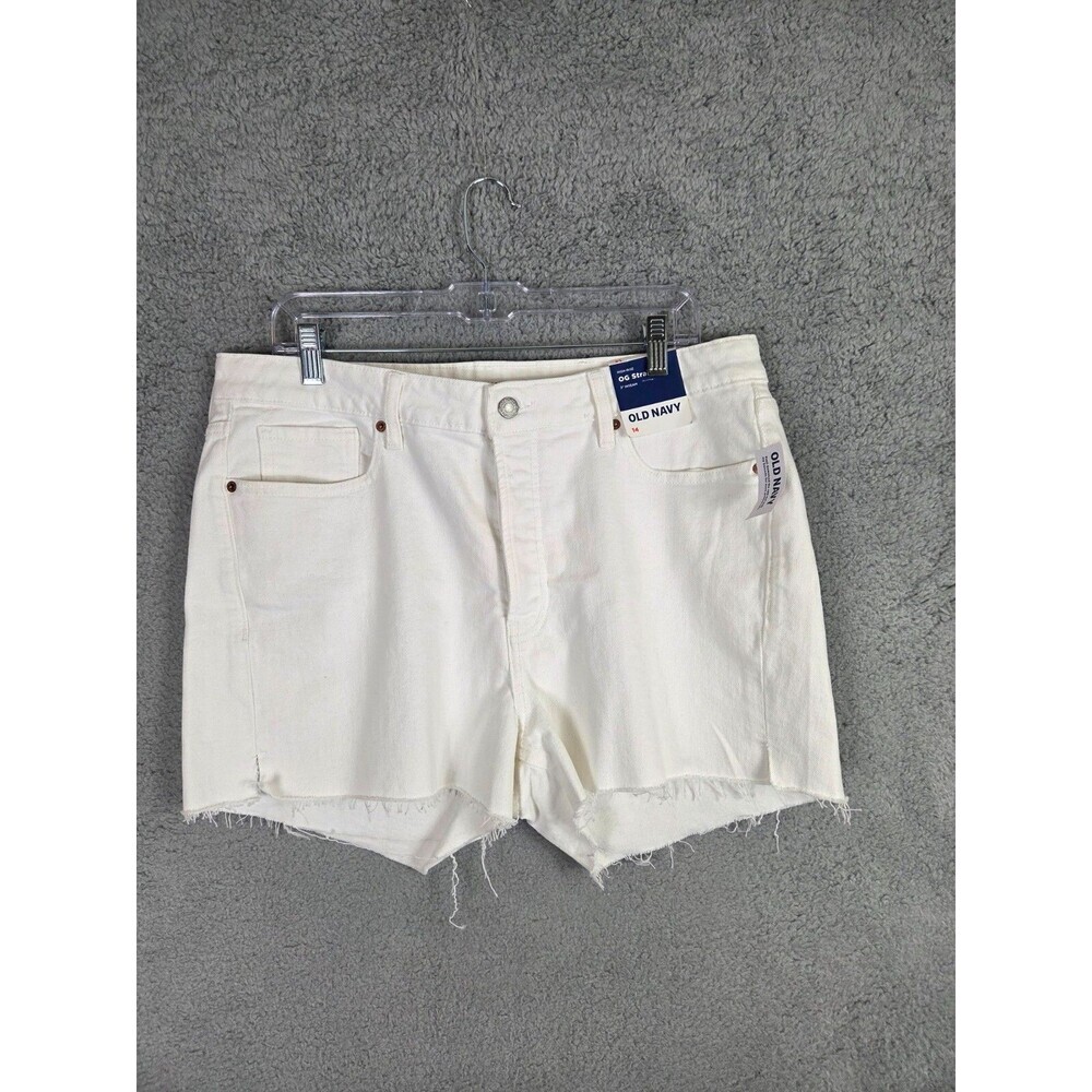 Old Navy Denim Shorts White 14 High Rise OG Straight‎ Button Fly Raw Hem Cowgirl